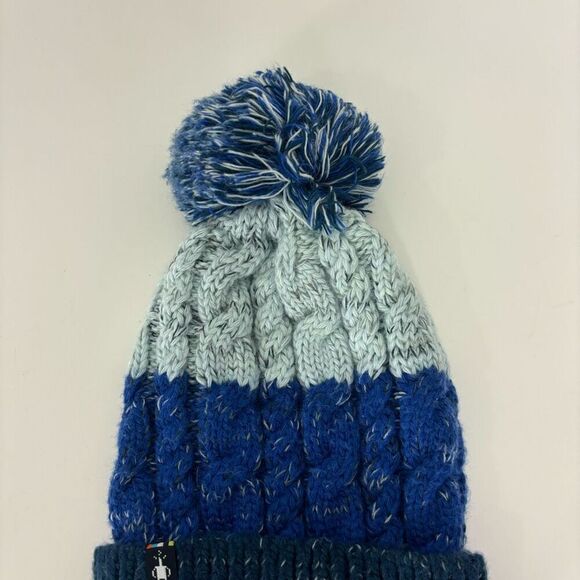 Smartwool Blue Colorblock Pom Pom Merino Wool Winter Hat Women's - Picture 4 of 6